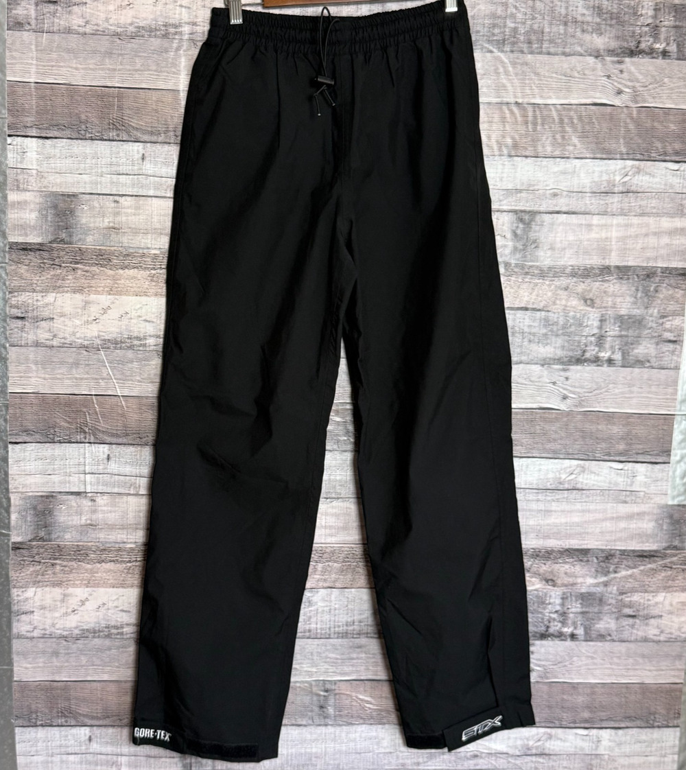 STX Lacrosse Gore Tex Rain Pants Mens Small Black Drawstring Outdoors Pocket